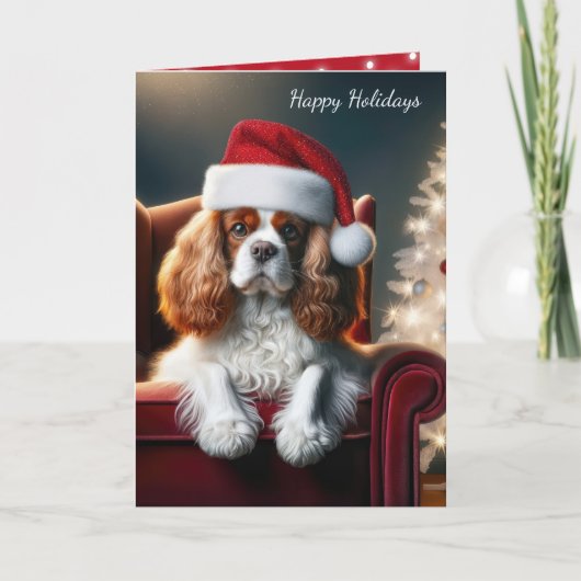 Weihnachten König Charles Spaniel auf einem roten  (Vorderseite)