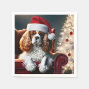 Weihnachten König Charles Spaniel auf einem roten  Serviette