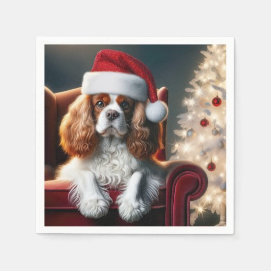 Weihnachten König Charles Spaniel auf einem roten Serviette (Vorderseite)