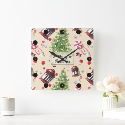 Weihnachten Kunstmuster Quadratische Wanduhr (Zuhause)