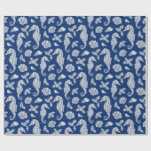 Weihnachten Küste Seepferd Glitzer Navy Blue Geschenkpapier (Flach)