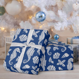 Weihnachten Küste Seepferd Glitzer Navy Blue Geschenkpapier