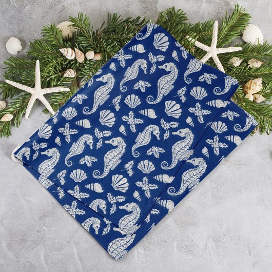 Weihnachten Küste Seepferd Glitzer Navy Blue Seidenpapier