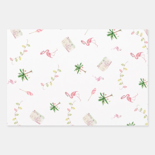 Weihnachten Küste Strand Flamingo Palmtree Geschenkpapier Set (Vorderseite 3)