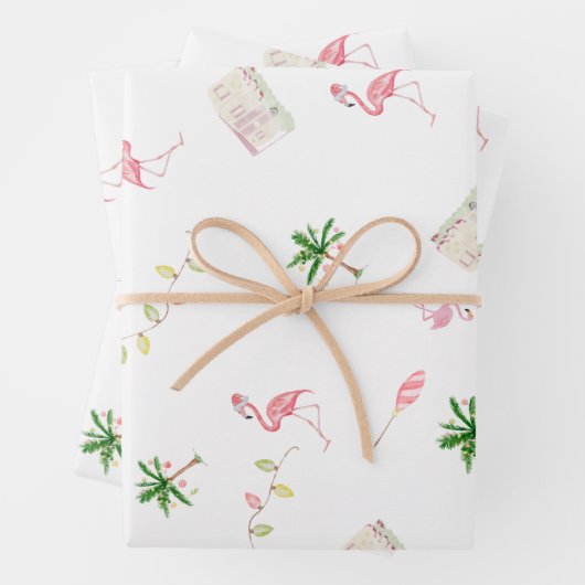 Weihnachten Küste Strand Flamingo Palmtree Geschenkpapier Set (Beispiel)