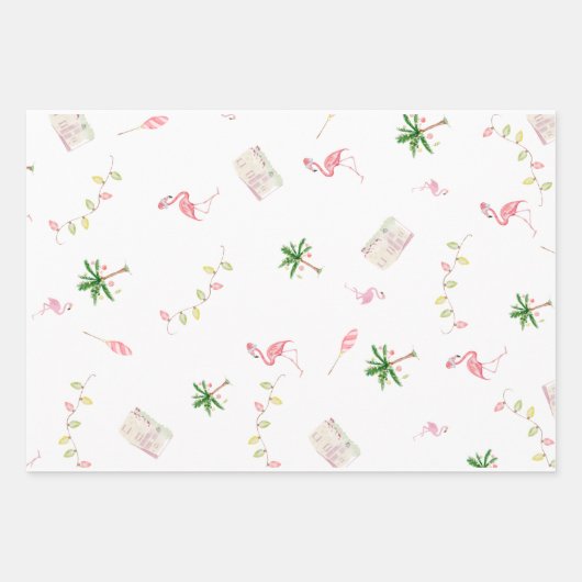Weihnachten Küste Strand Flamingo Palmtree Geschenkpapier Set (Vorderseite)