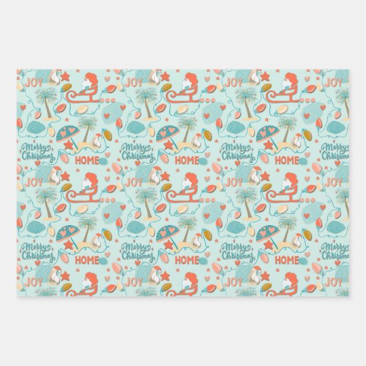 Weihnachten, Küstenfarbe, Aqua, Orange, Sand Geschenkpapier Set (Vorderseite)