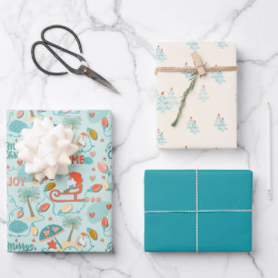 Weihnachten, Küstenfarbe, Aqua, Orange, Sand Geschenkpapier Set
