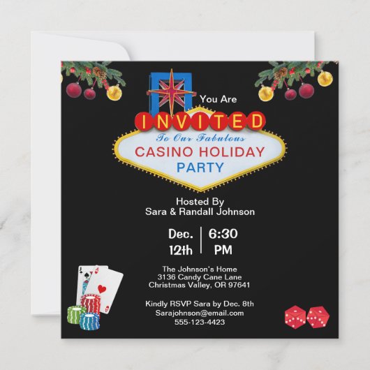 Weihnachten Las Vegas Casino Einladung (Vorderseite)