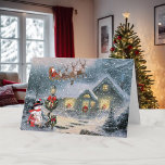 Weihnachten Lass es Snow Santa Sleigh Rentier<br><div class="desc">Um das LOGO auf der Rückseite zu entfernen,  klicken Sie auf Designer entfernen/Zazzle-Guthaben (Logo entfernen),  sehen Sie ein schwarzes Häkchen (das Häkchen entfernen) Vielen Dank. Weihnachten Weihnachten Weihnachten Weihnachtsmann-Rentier-Weihnachtskarte</div>