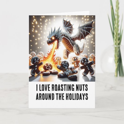Weihnachten: Lebkuchen Dragon Roasting Nuts Karte (Vorderseite)
