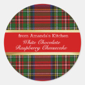 Weihnachten Leckereien Rotes Grün Kariert Gold Runder Aufkleber (Vorderseite)