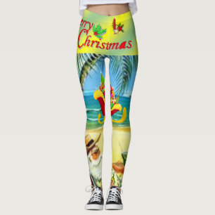 Weihnachten Leggings, Beach Bum Santa Leggings