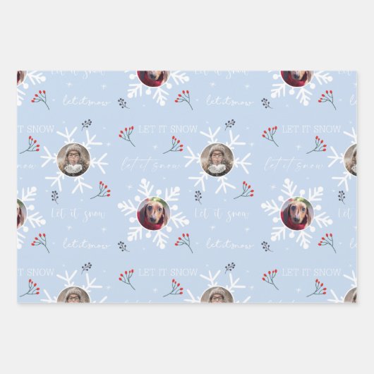 Weihnachten "Let it now" 2 Custom Foto Snowflake Geschenkpapier Set (Vorderseite 3)