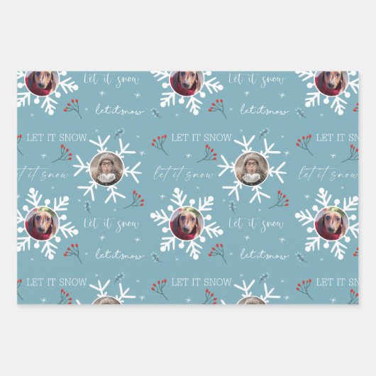Weihnachten "Let it now" 2 Custom Foto Snowflake Geschenkpapier Set (Vorderseite)