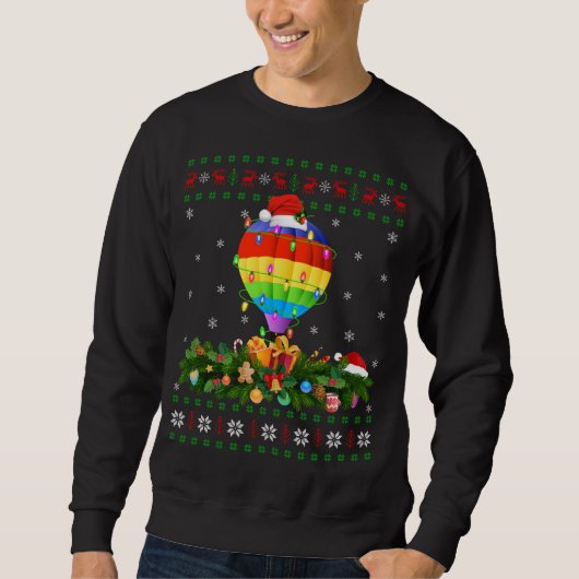 Weihnachten Leuchtturm Santa Ugly Heiße Luft Ballo Sweatshirt (Vorderseite)