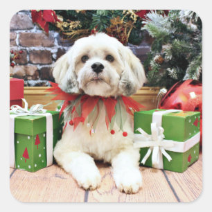 Weihnachten - Lhasa Apso - Muffie Quadratischer Aufkleber