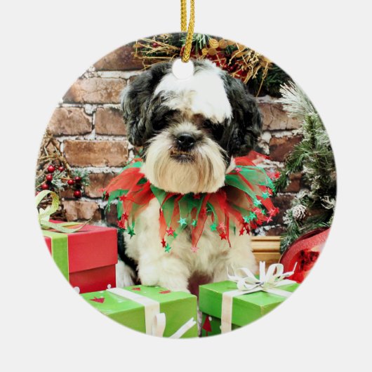 Weihnachten - Lhasa Apso - Parker Keramik Ornament (Vorne)