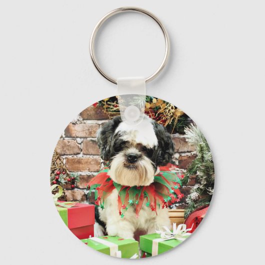 Weihnachten - Lhasa Apso - Parker Schlüsselanhänger (Vorderseite)