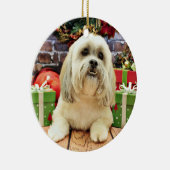 Weihnachten - Lhasa Apso - Solo Keramikornament (Rechts)