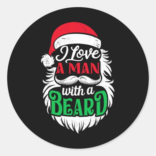 Weihnachten Liebe ich einen Mann mit Bart Funny Sa Runder Aufkleber (Vorderseite)