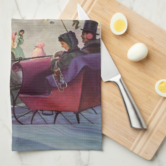 Weihnachten, Liebe und Romantik Reiten Geschirrtuch (Viertel Falte)