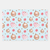 Weihnachten Light Blue Pink Herzdekoration mit Lie Geschenkpapier Set (Vorderseite)