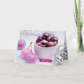 Weihnachten, Lila Bälle und Ornamente Gruß Karte (Vorderseite)