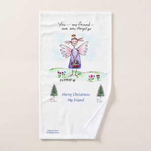 Weihnachten Lila Engel Zeichnend "You My Friend"   Handtuch