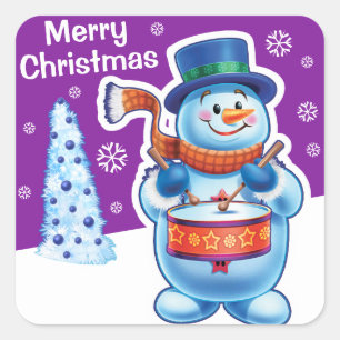 Weihnachten lila quadratischen Aufkleber Snowman S