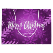 Weihnachten lila Schneeflocken Familienname Große Geschenktüte (Rückseite)