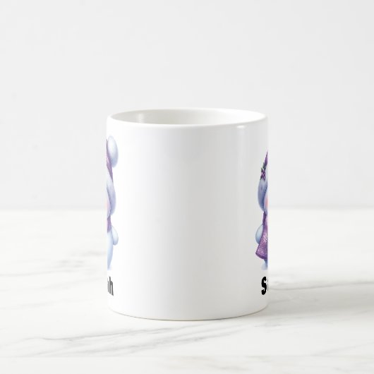 Weihnachten Lila Snowman Individuelle Name Kaffeetasse (Mittel)