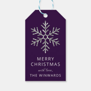 Weihnachten Lila und Silver Glitzer Schneeflocke Geschenkanhänger