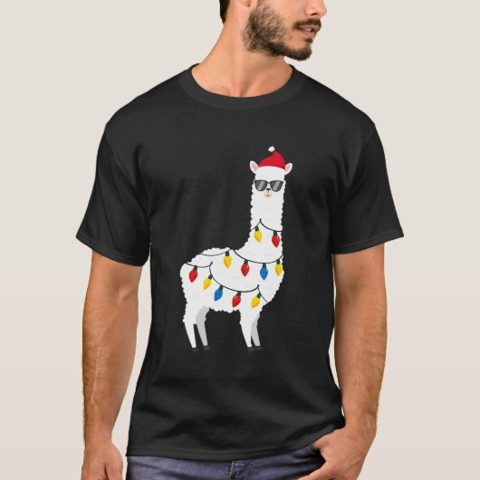 Weihnachten Llama Weihnachtsmannmütze Sonnenbrille T-Shirt (Vorderseite)