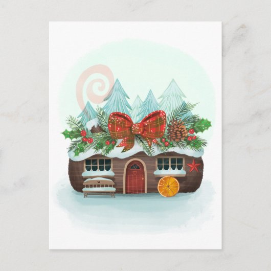 Weihnachten Log House Postkarte (Vorderseite)