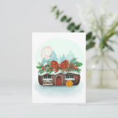 Weihnachten Log House Postkarte (Stehend Vorderseite)