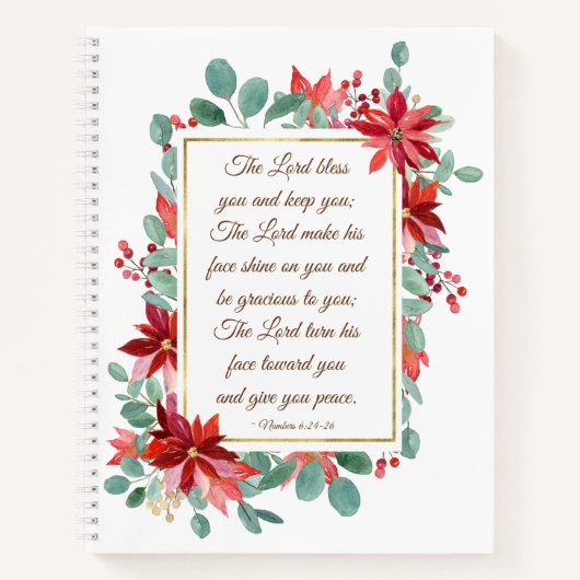 Weihnachten Lord Bless You Bible Verse Poinsettia Notizblock (Vorderseite)