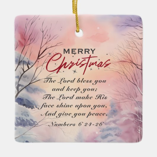 Weihnachten Lord Bless You Bible Verse Winter Szen Keramikornament (Vorderseite)