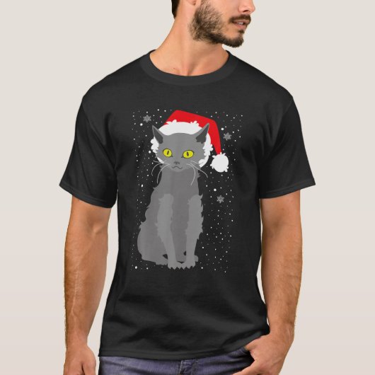 Weihnachten Lykoi Cat Weihnachtsmannmütze Weihnach T-Shirt (Vorderseite)