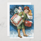 Weihnachten, Mädchen mit Geschenken im Winter Schn Einladung (Vorne/Hinten)
