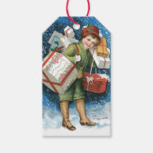 Weihnachten, Mädchen mit Geschenken im Winter Schn Geschenkanhänger (Vorderseite)