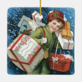 Weihnachten, Mädchen mit Geschenken im Winter Schn Keramikornament (Rückseite)