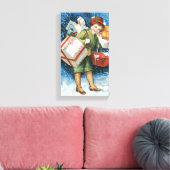 Weihnachten, Mädchen mit Geschenken im Winter Schn Leinwanddruck (Insitu (Wohnzimmer))
