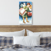 Weihnachten, Mädchen mit Geschenken im Winter Schn Leinwanddruck (Insitu (Schlafzimmer))