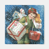 Weihnachten, Mädchen mit Geschenken im Winter Schn Magnet (Vorne)