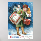 Weihnachten, Mädchen mit Geschenken im Winter Schn Poster (Vorne)