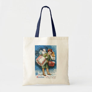 Weihnachten, Mädchen mit Geschenken im Winter Schn Tragetasche