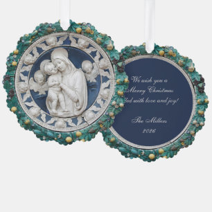 Weihnachten Madonna Kind Angels Della Robbia Wreat Ornament Karte