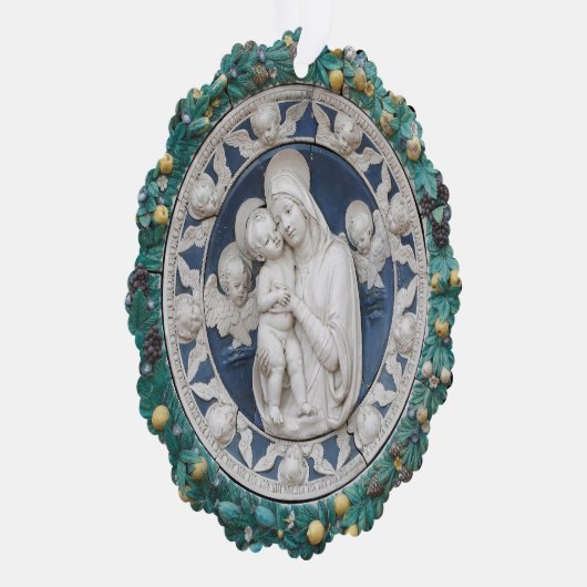 Weihnachten Madonna Kind Angels Della Robbia Wreat Ornament Karte (Rechts)