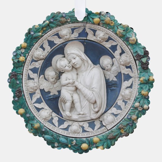 Weihnachten Madonna Kind Angels Della Robbia Wreat Ornament Karte (Vorderseite)